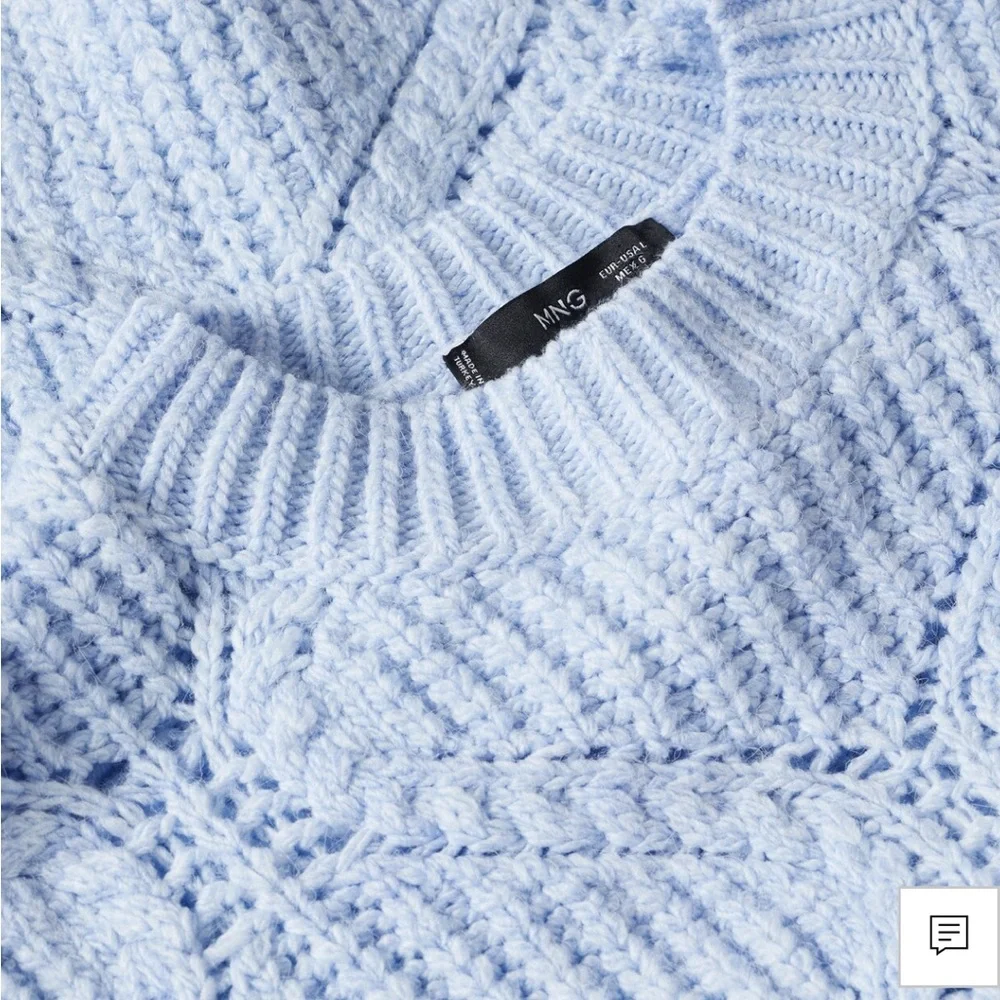 NWT MANGO OPENWORK KNIT SWEATER Soft Knit Sky Blue Sweater - Picture 4 of 5